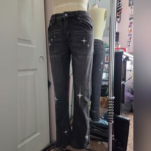 Unbranded, Black Skinny Denim w/ Embroidery Details
